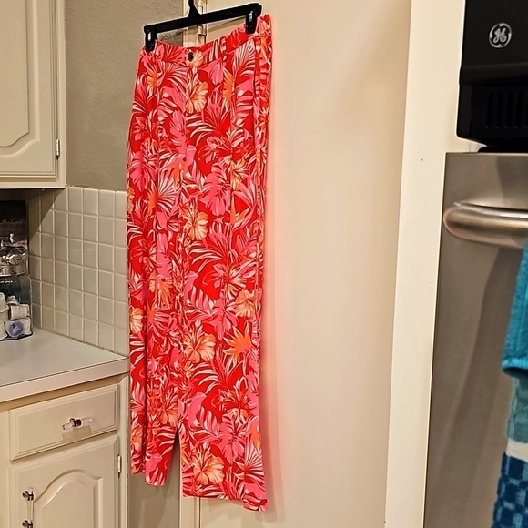 NWT Marc New York Linen Pull on Pant Elastic Waist Wide Leg Red Palm. Large - Picture 12 of 14